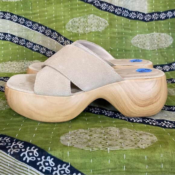 Zara Leather Suede Chunky Wood Heel Boho Hippie Sandals Size 38/ US 8 - Picture 6 of 14